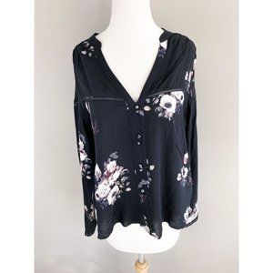 Gentle Fawn GXF Black Floral Long Sleeve V-Neck Blouse XS